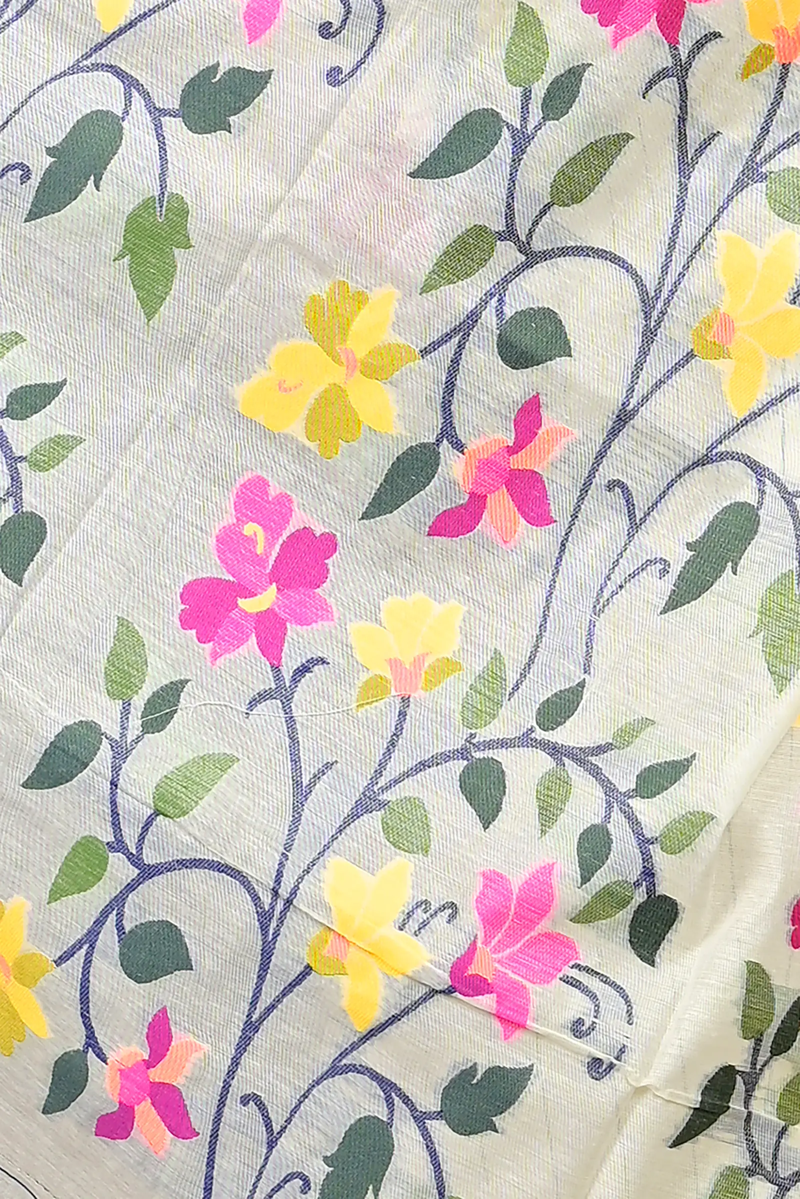 White Cotton Silk Parmix Hand Loom Saree (367)
